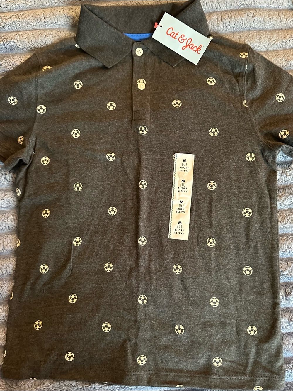 Cat & Jack Charcoal Polo with White Soccer Dot Print